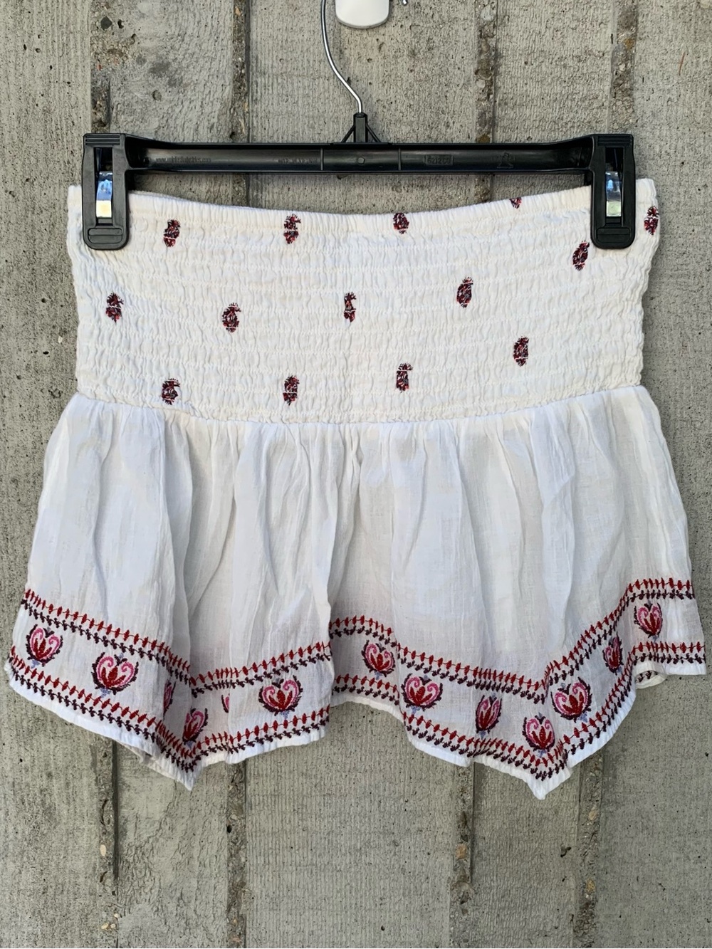 American Eagle Smocked Tube Top Hanky Hem Western Cowgirl Embroidery Boho XS